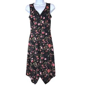 Y2K Black Floral Midi Dress Women XS Gilmore Girls Babydoll 90s Fairy Sleeveless